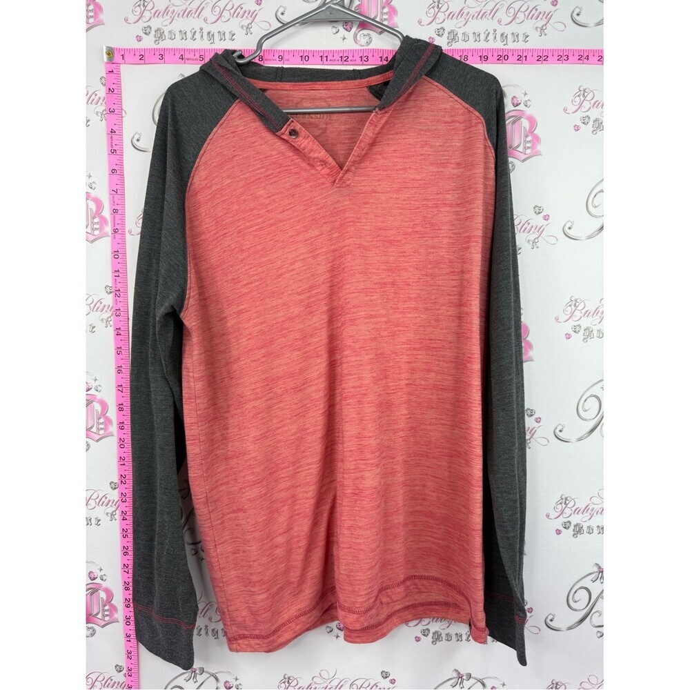 burnside long sleeve red grey Coral Body with Charcoal Trim Hooded Pullover